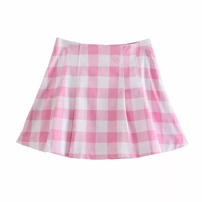Cute 2pcs Set Vinatge Pink Plaid Blazer + High Waist Mini Skirt Suit Summer Aesthetic Casual E-Girl Kawaii Korean Japanese Harajuku