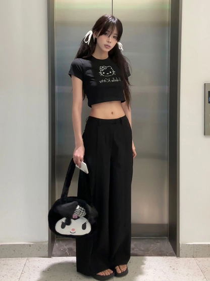 Japanese Cat Rhinestone Crop Top