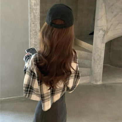Plaid Long Sleeve Crop Top