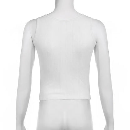 White Ribbed Tank Top with Black Bows