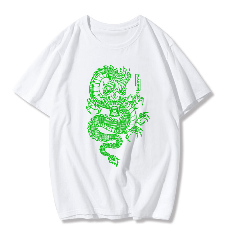 Cute Chinese Dragon Oversized Punk Goth Print Short Sleeve Shirt Tee T-shirt E-Girl Kawaii Korean Japanese Harajuku Chinese Retro Streetwear Aesthetic