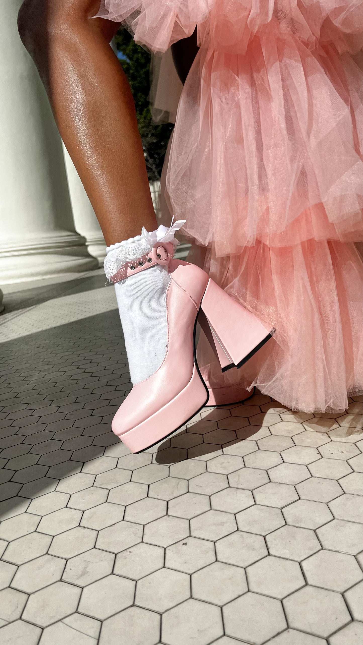 Pink Fairy Mesh Puffy Square Neck Long Dress