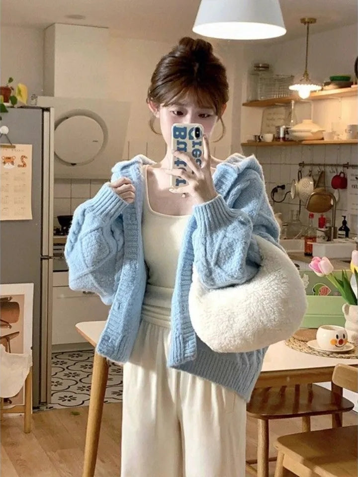 Blue Knit Loose Cardigan