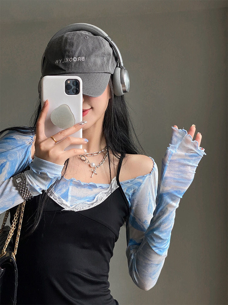 Blue Tie Dye Mesh Crop Top