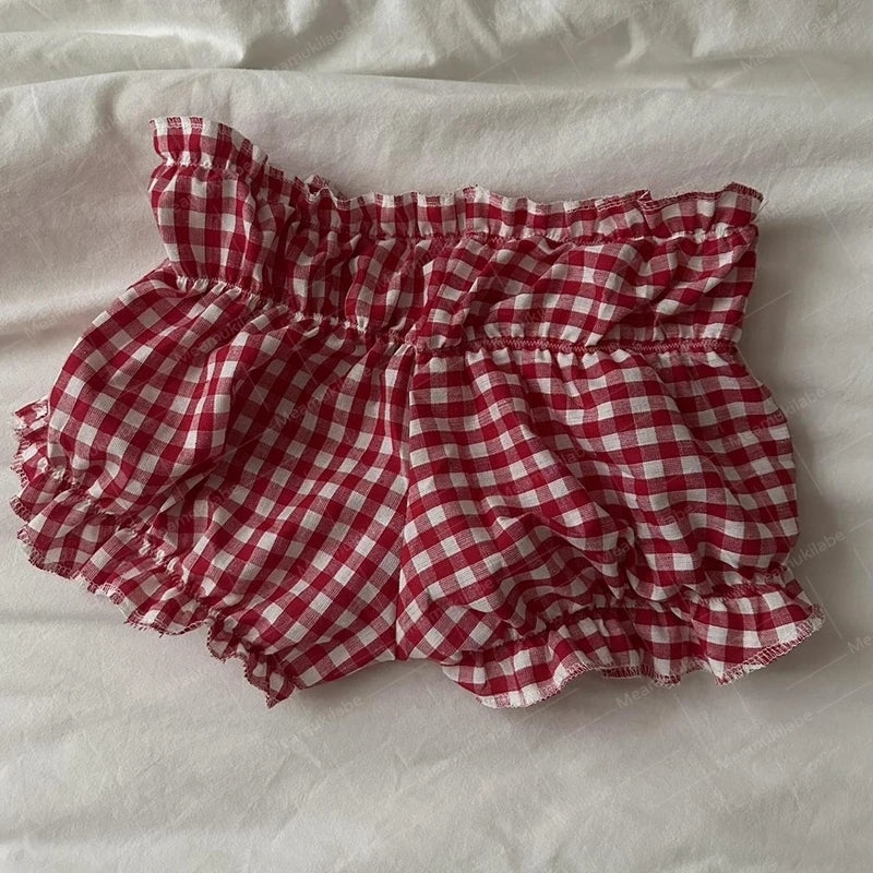 Red Plaid Cotton Bloomer Pants