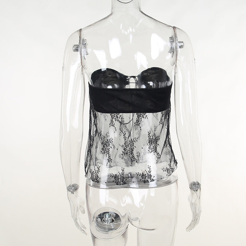Black Lace Bustier Tube Top