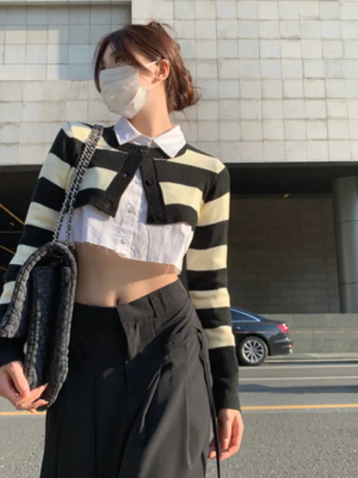 2PCS Stripe Sweater + White Shirt