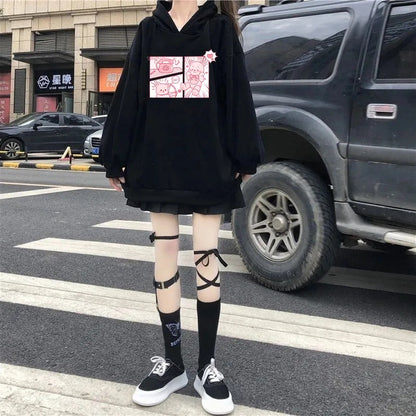 Pink Bear Cartoon Print Hoodie