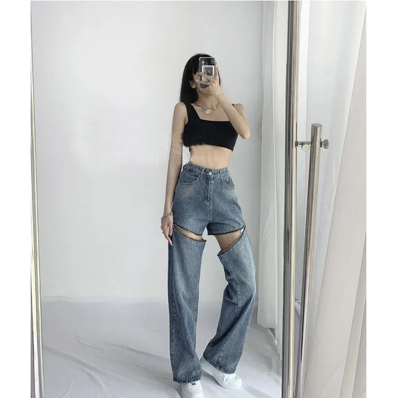 Zipper High Waist Denim Jeans