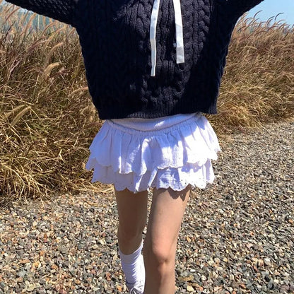 White Double Layer Mini Skirt