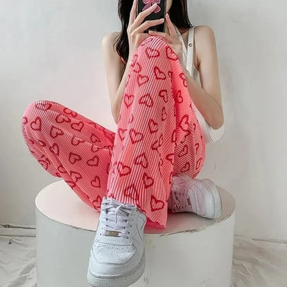 Pink Heart Print Trousers