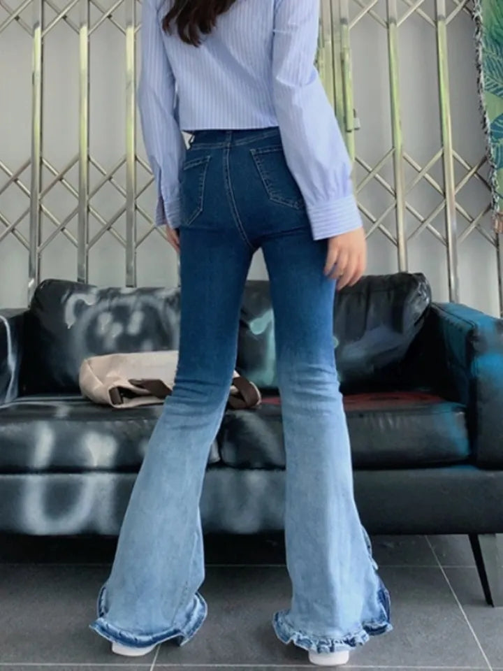 Sweet Bow High Waist Flare Denim Jeans