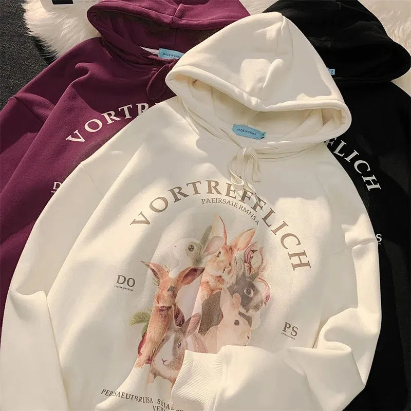 Rabbit Print Oversized Hoodie