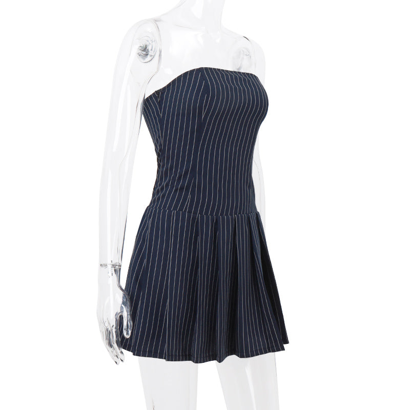Striped A-Line Pleated Dress