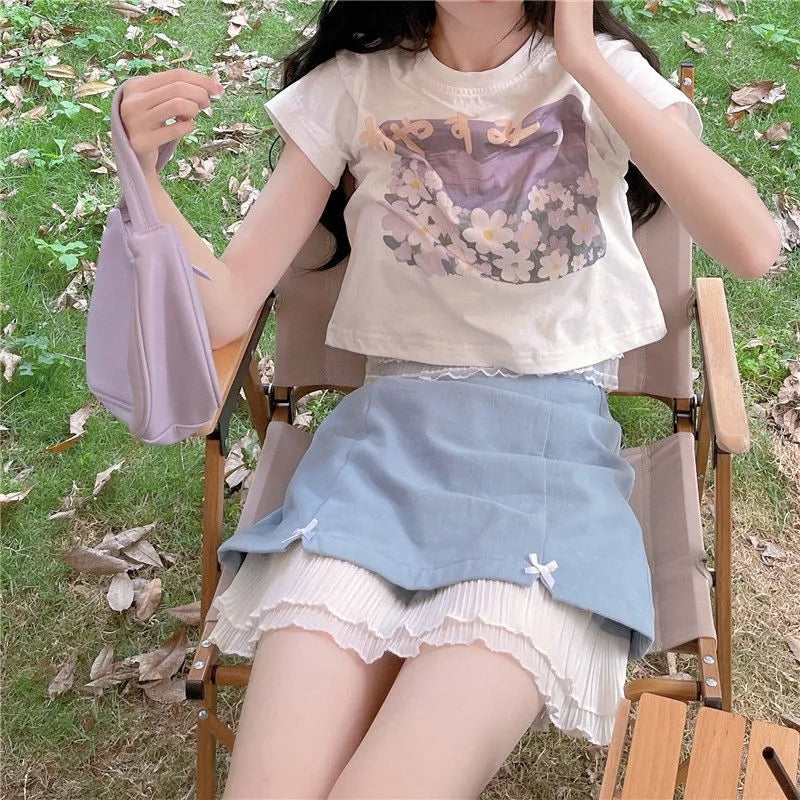 Purple Flower Aesthetic Print Short Sleeve T-shirt