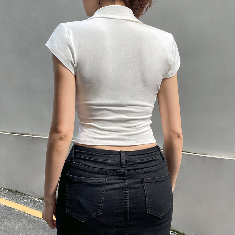 White Pocket Button Down Collar Short Sleeve Shirt