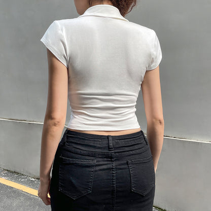 White Pocket Button Down Collar Short Sleeve Shirt