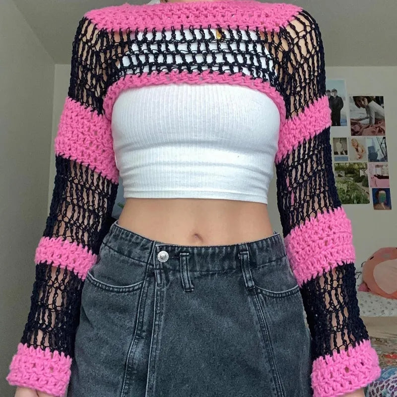 Pink Knit Hollow Out Smock