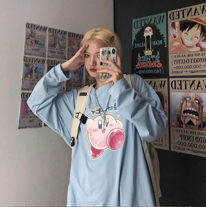 Japanese Anime Cartoon Print Oversize Long Sleeve Shirt