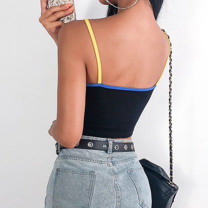 Cute Black Emotional Embroidery Crop Top Camisole Spaghetti Tank Shirt Tee T-shirt E-Girl Kawaii Korean Japanese Harajuku Retro Streetwear Aesthetic