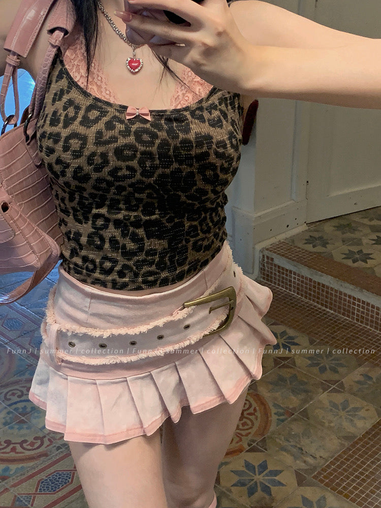 Leopard Pink Lace Trim Camisole