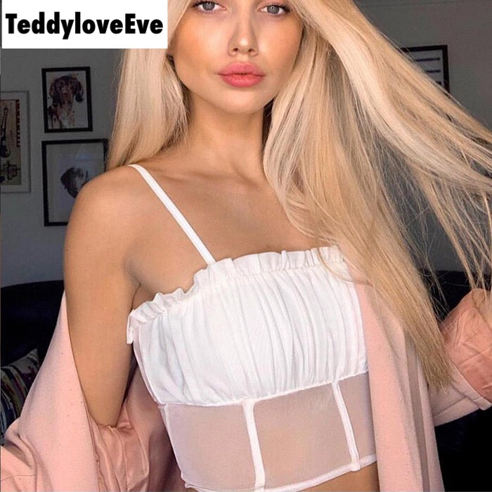 Cute Sexy See Through Mesh Crop Top Camisole Tank Shirt Tee T-shirt E-Girl Kawaii Korean Japanese Harajuku Chinese Retro Streetwear Aesthetic