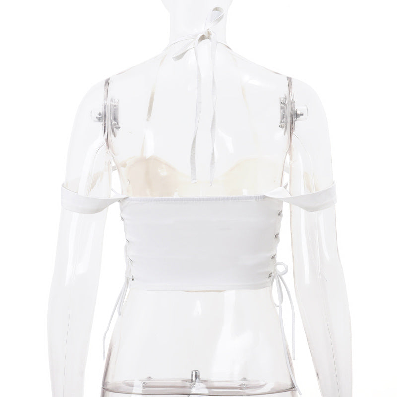 White V Neck Side Tie Up Crop Top