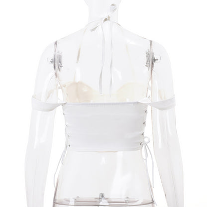 White V Neck Side Tie Up Crop Top