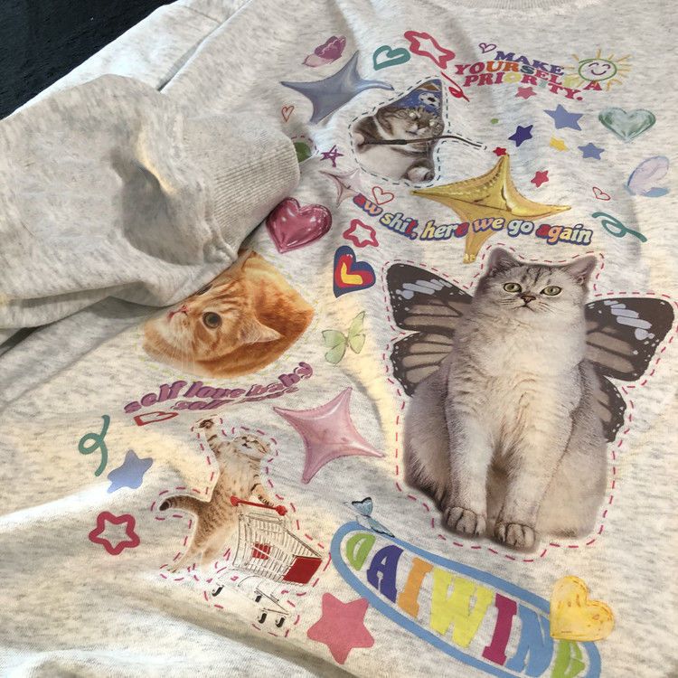Cat Print Long Sleeve Shirt
