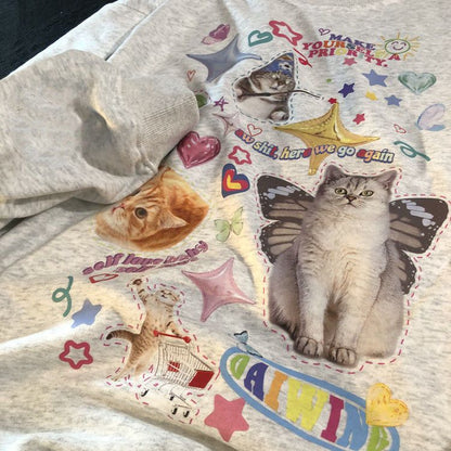 Cat Print Long Sleeve Shirt