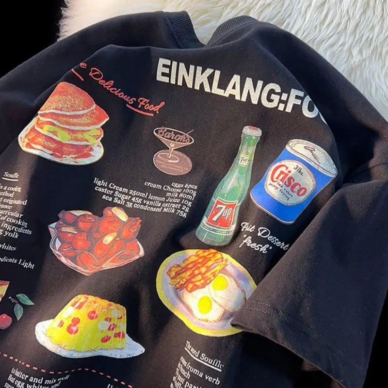 Vintage Food Print Short Sleeve T-shirt