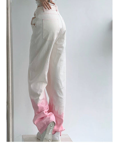 Pink Ombre High Waist Denim Jeans