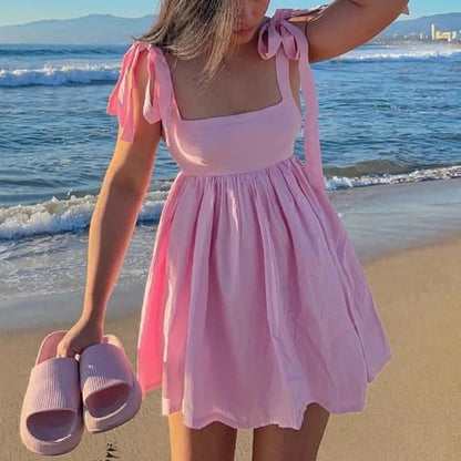 Pink Bow Tie Up Mini Dress