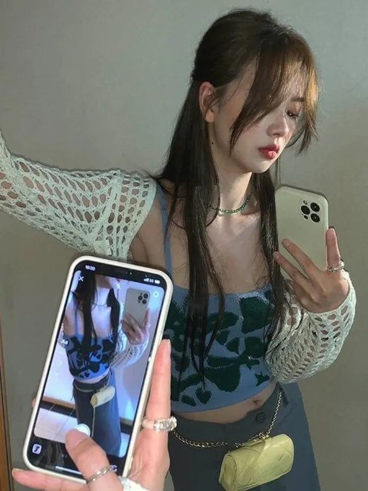2pcs Hollow Smock + Tie Dye Tank Top