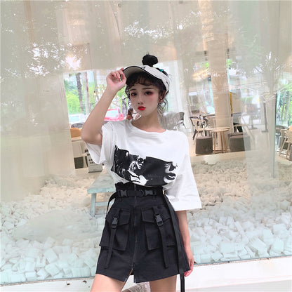 Cute Goth Punk High Waist Belt Skirt E-Girl Kawaii Korean Japanese Harajuku Chinese Retro Streetwear Aesthetic