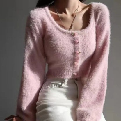 Fluffy Pink Rose Cardigan