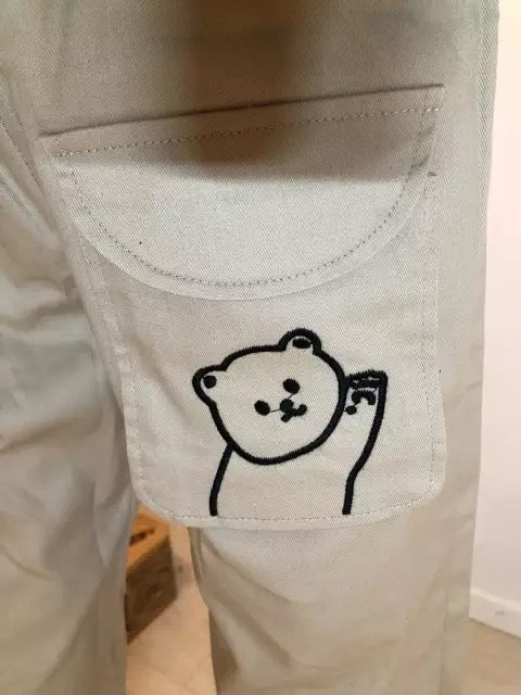 Cute Black Khaki Bear Embroidery Wide Leg Pants Women Casual High Waisted Loose Long Straight Bottom E-Girl Kawaii Korean Japanese Harajuku Streetwear