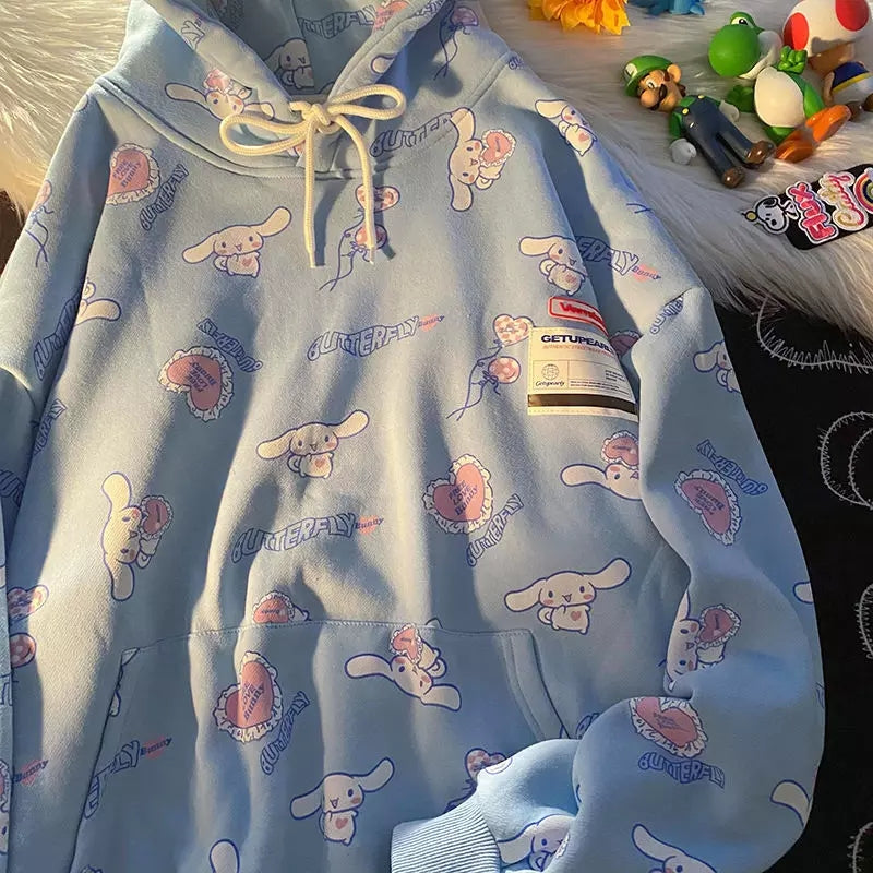Cute Cinnamon Roll Anime Cartoon Print Long Sleeve Hoodie Sweatshirt Aesthetic Casual E-Girl Kawaii Korean Japanese Harajuku