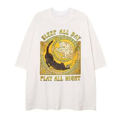 Cat Tarrot Card Print Short Sleeve T-shirt