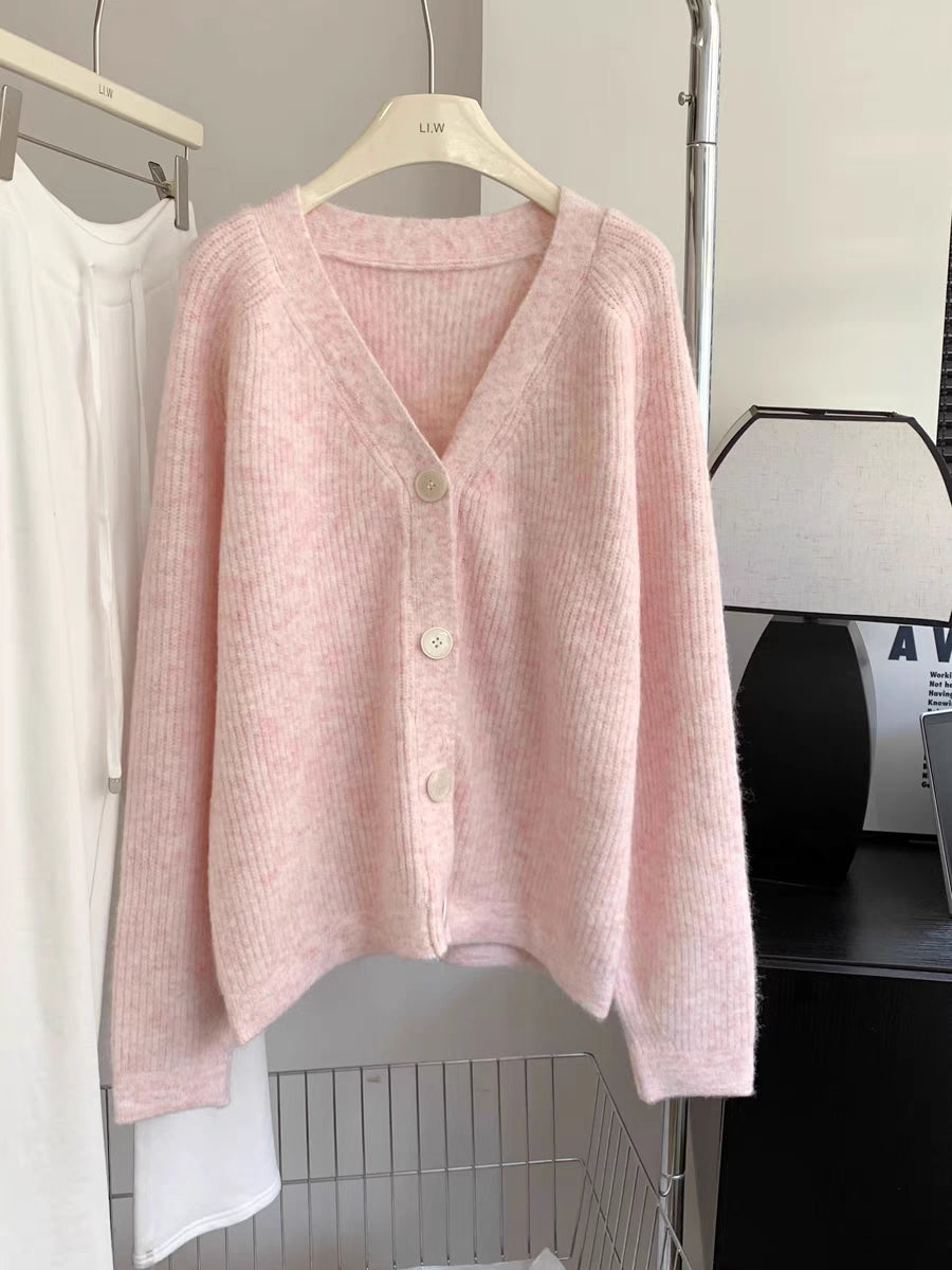 Pink V Neck Cardigan