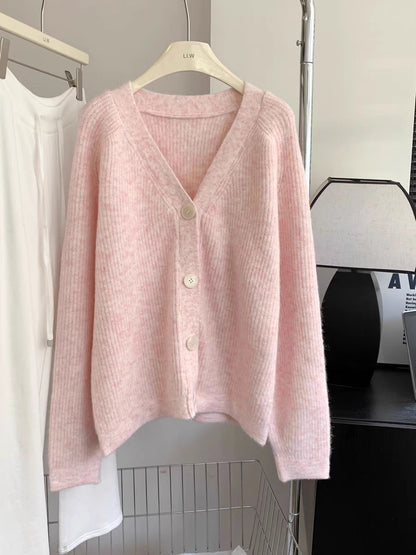 Pink V Neck Cardigan