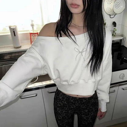 Bow Rhinestone Off Shoulder Sweater