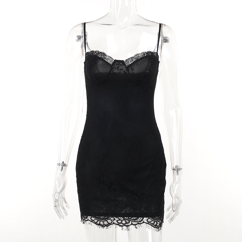 2PCS Lace Trim Bodycon Dress + Cardigan
