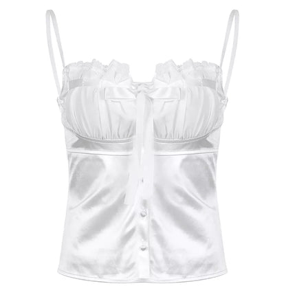 Sweet Elegant Bow Satin Crop Top Aesthetic Casual E-Girl Kawaii Korean Japanese Harajuku
