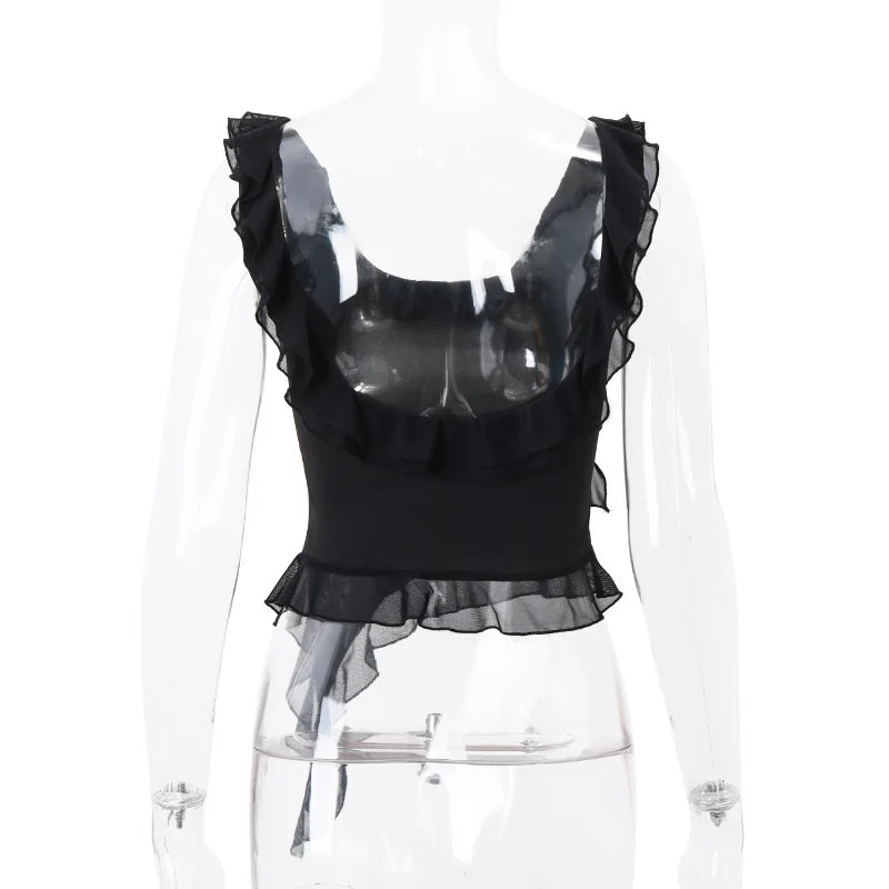 Pink Ruffle Irregular Crop Top