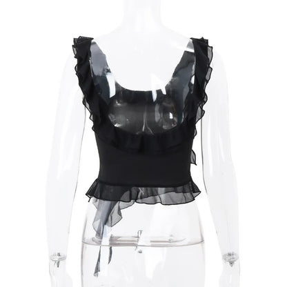 Pink Ruffle Irregular Crop Top