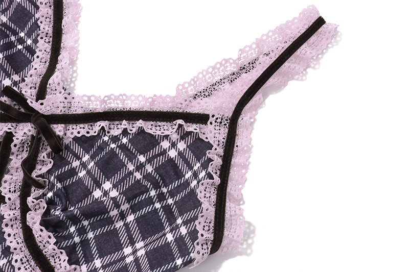 Pink Plaid Lace Patchwork Camisole