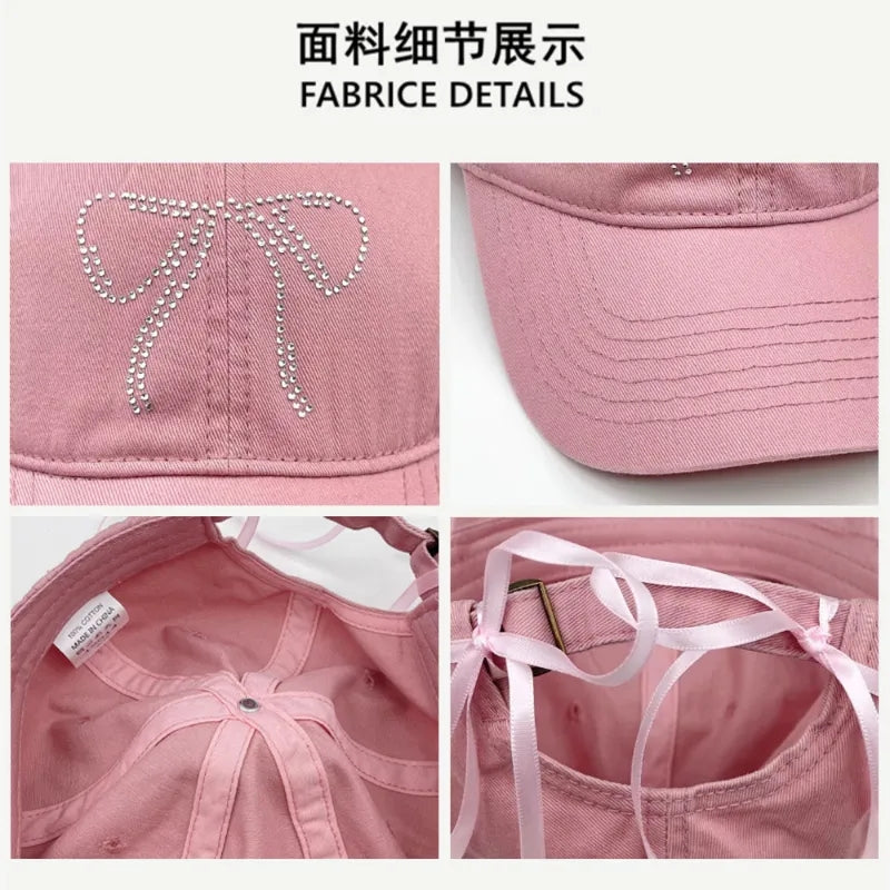 Bow Ribbon Rhinestone Baseball Cap