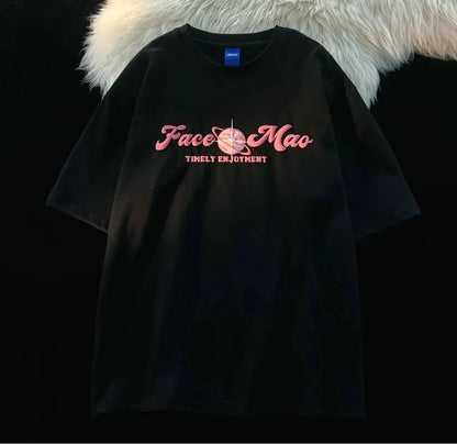 Pink Planet Print Short Sleeve T-shirt