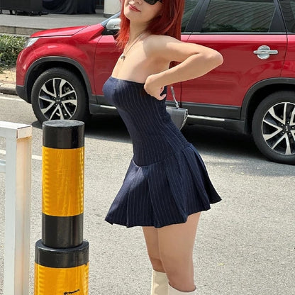 Striped A-Line Pleated Dress